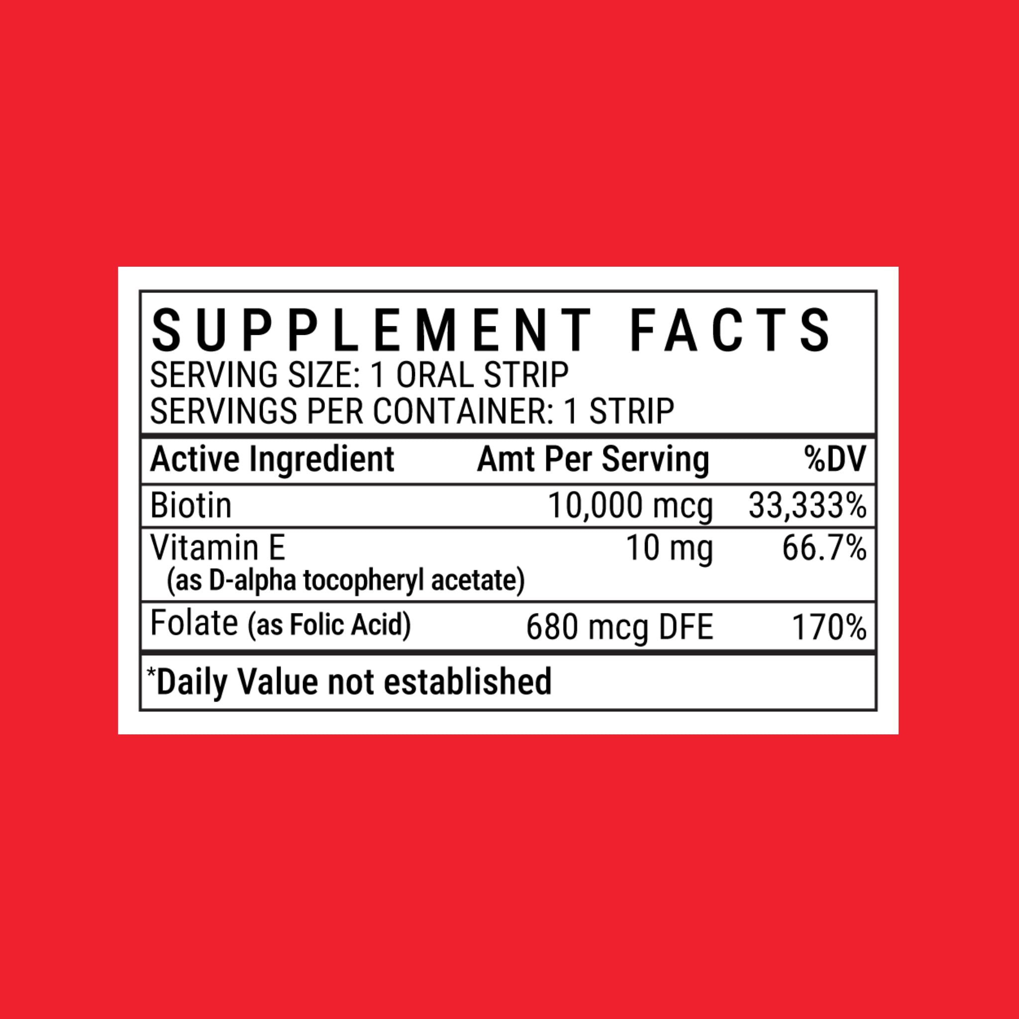 Supplement facts label on a red background